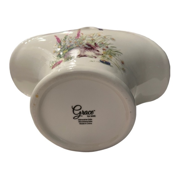 Bunny Glazed Ceramic Basket Grace Tea Ware Easter Rabbit in the Garden Spring - Picture 4 of 9
